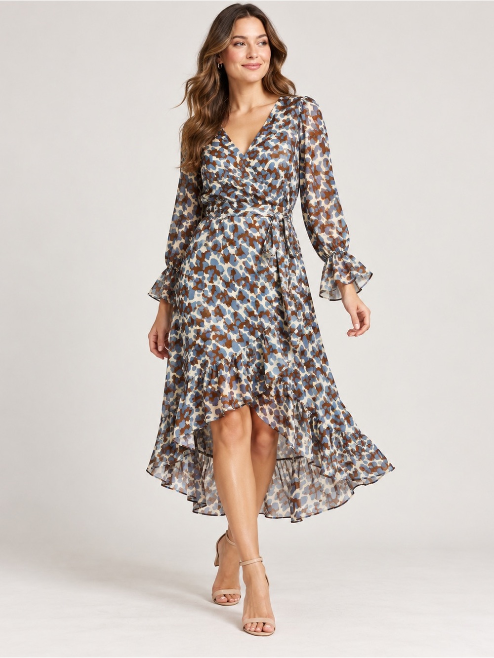 Jade Melody Tam Brown Blue Animal Print Hi-Lise Midi Dress NWT Size M